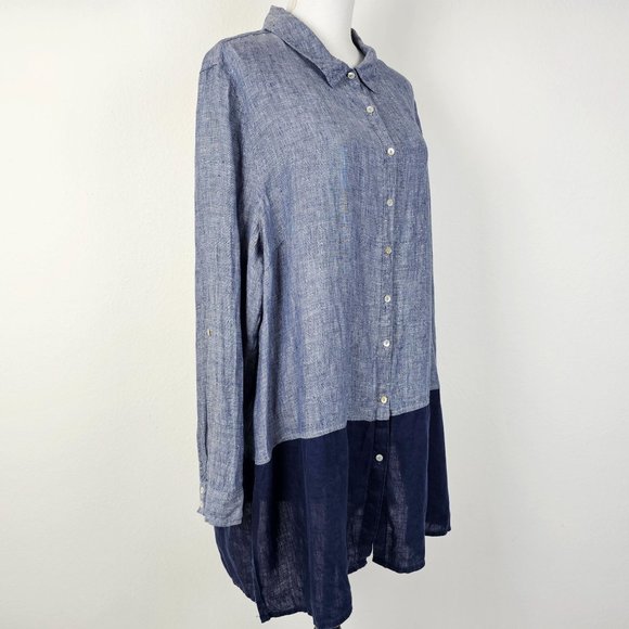 Artisan NY Womens Top Blue Linen Long Sleeve Button Shirt Tunic Sz 1X - Picture 4 of 16